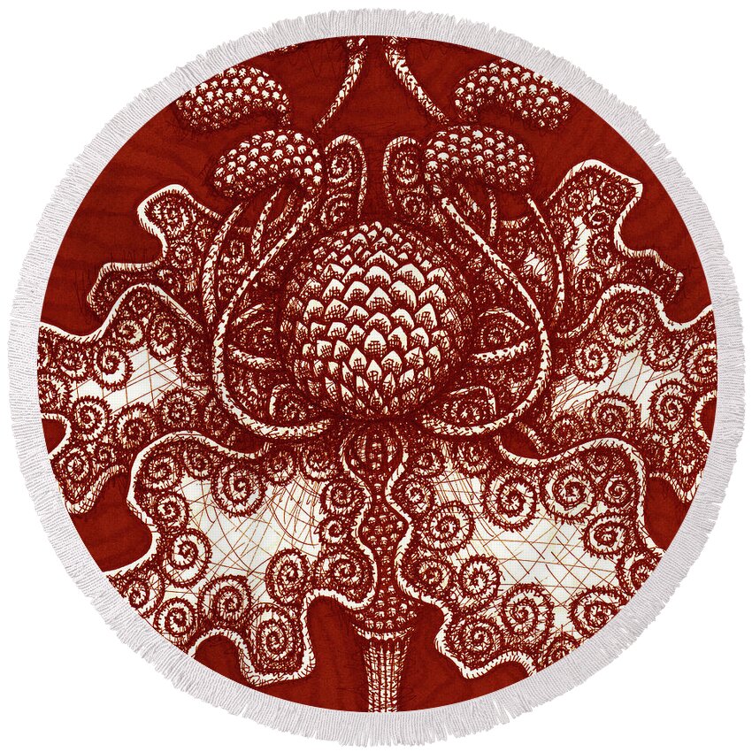 Boho Round Beach Towel featuring the drawing Alien Bloom 18 by Amy E Fraser