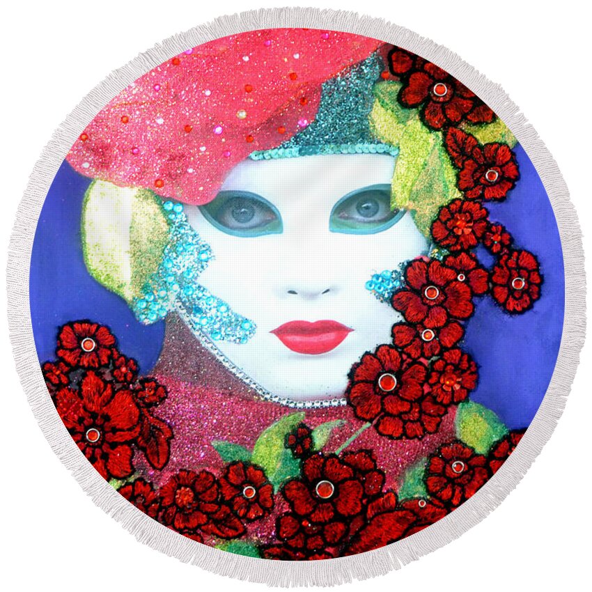 Mixed Media Round Beach Towel featuring the mixed media Allegro - The Carnival of Venice by Anni Adkins