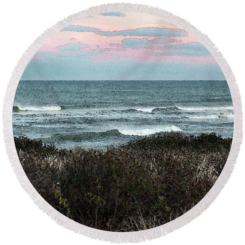 Photograph Round Beach Towel featuring the photograph Along Cape Cod II - Watercolor by Suzanne Gaff