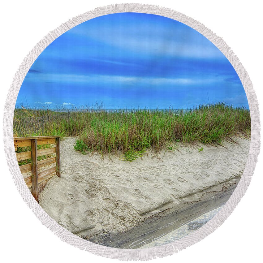 Scenic Round Beach Towel featuring the photograph Along Surfside Beach by Kathy Baccari