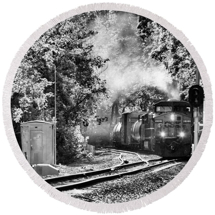 Csx Round Beach Towel featuring the photograph Along the Old Main - No.14 - Our Turn by Steve Ember