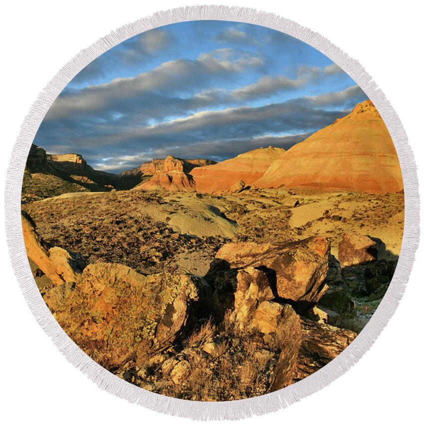 Ruby Mountain Round Beach Towel featuring the photograph Amazing Clouds over Ruby Mountain and Colorado National Monument by Ray Mathis