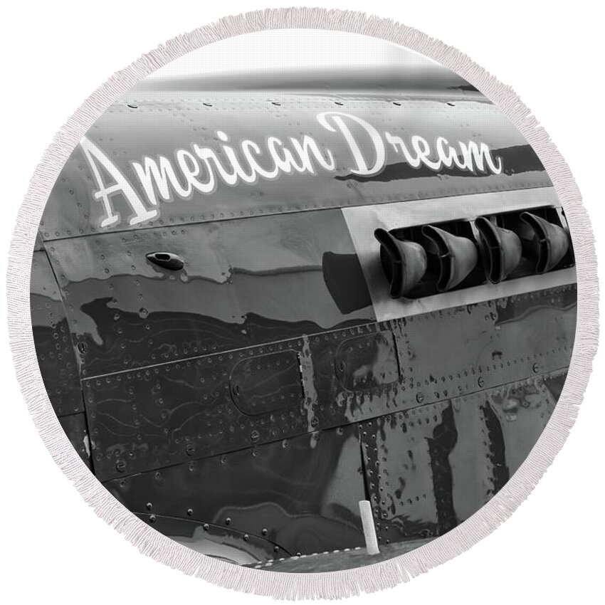 P40 Round Beach Towel featuring the photograph American Dream in Black and White by Chris Buff