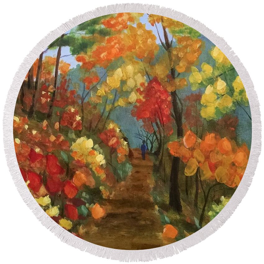 Autumn Round Beach Towel featuring the painting An Autumn Boy by Helian Cornwell