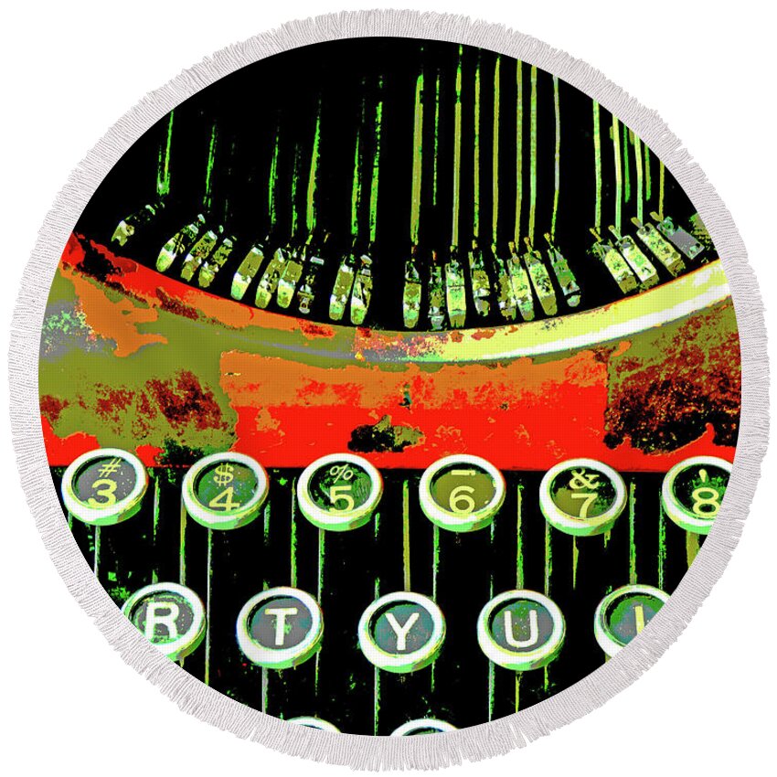 Abstract Round Beach Towel featuring the mixed media Ancient Typewriter 300 by Sharon Williams Eng