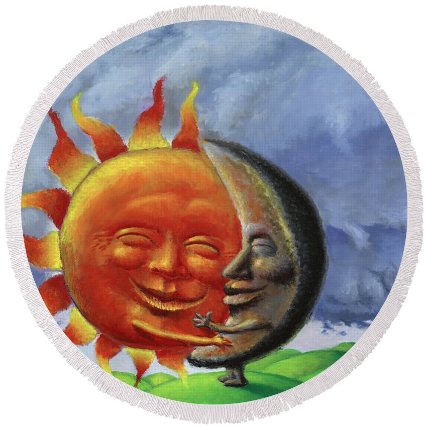 Sun Round Beach Towel featuring the painting And For Worse by Sam Hurt