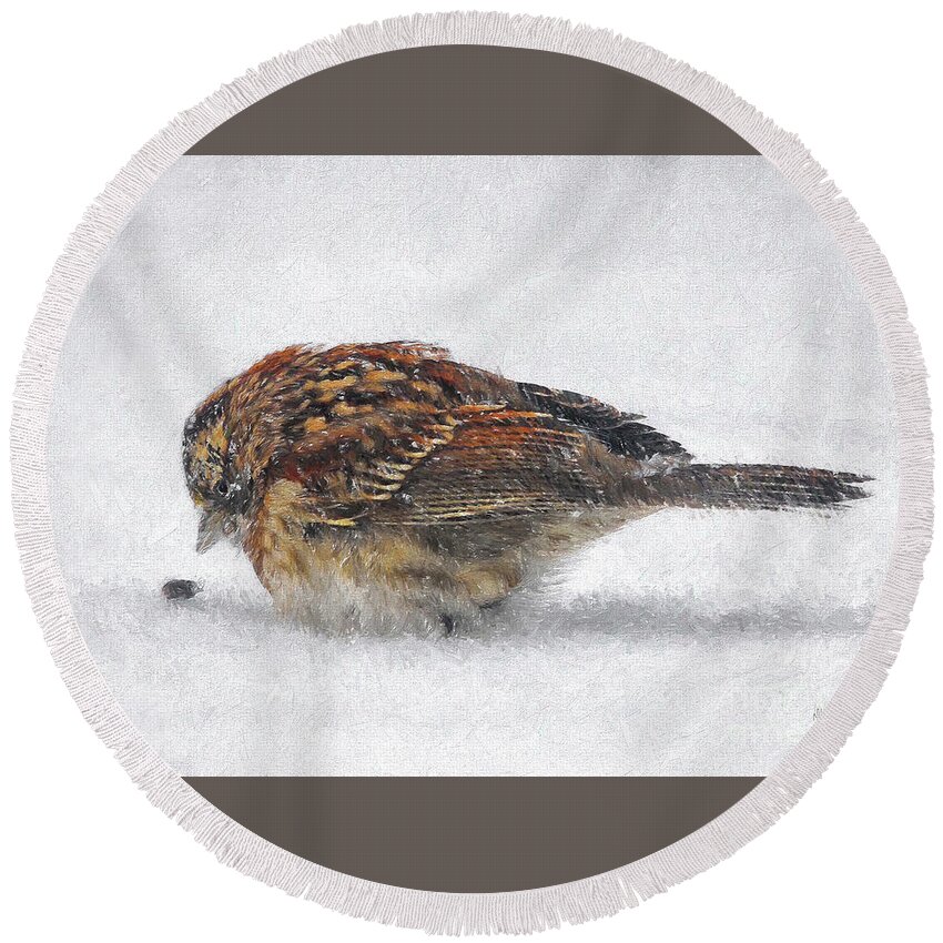 Sparrow Round Beach Towel featuring the photograph And These Thy Gifts by Lois Bryan