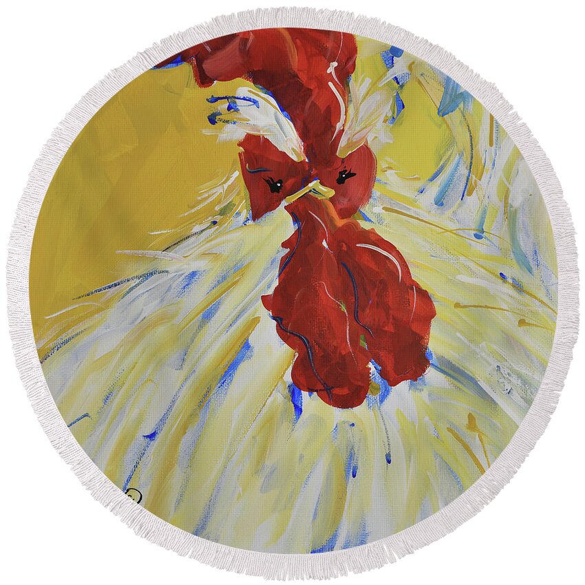 Chicken Round Beach Towel featuring the painting Angel by Terri Einer