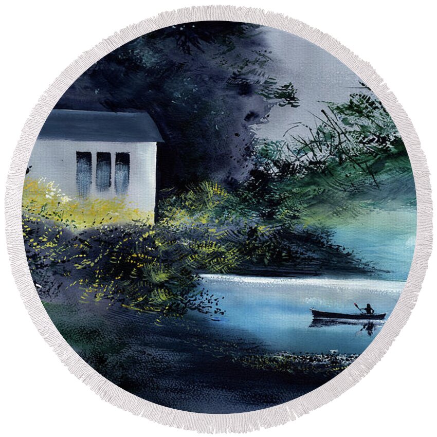Nature Round Beach Towel featuring the painting Another White House by Anil Nene