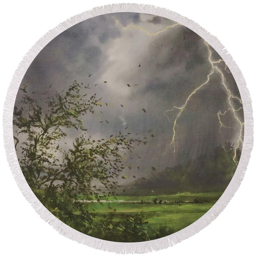 Storm Round Beach Towel featuring the painting April Storm by Tom Shropshire