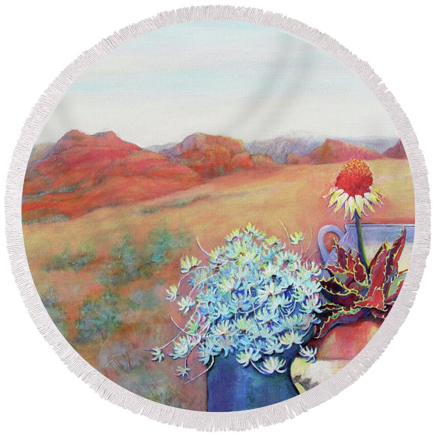 Top Artist Round Beach Towel featuring the painting Arizona One by Sharon Nelson-Bianco