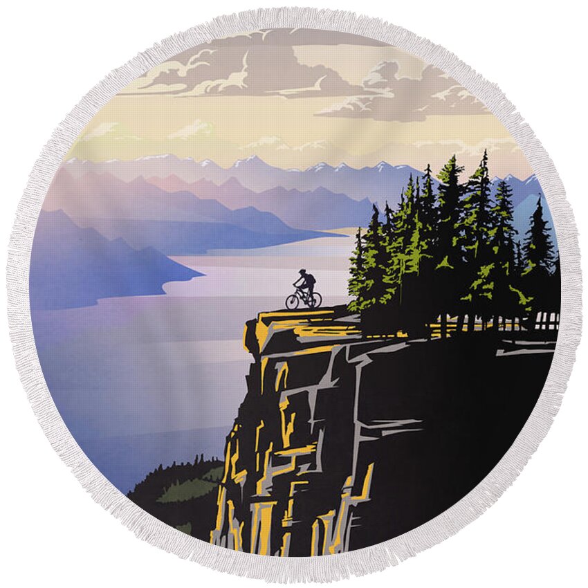 Cycling Art Round Beach Towel featuring the painting Arrow Lake Solo by Sassan Filsoof