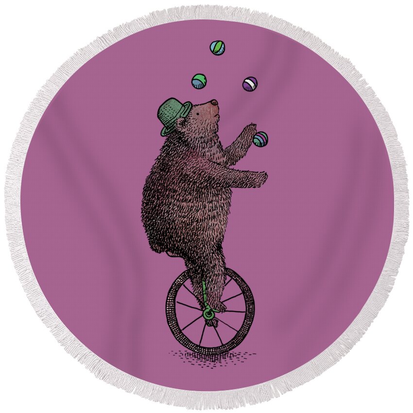 Bear Round Beach Towel featuring the drawing The Juggler by Eric Fan