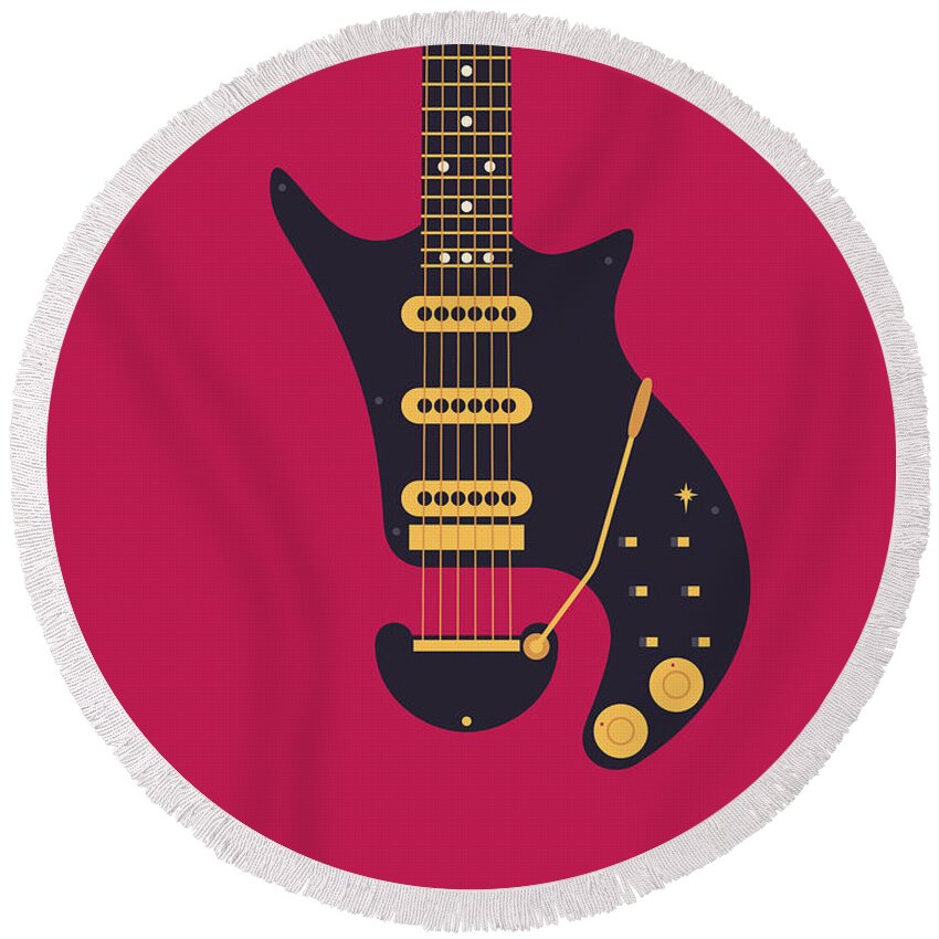Guitar Round Beach Towel featuring the digital art Glam Rock 70s Guitar - Burgundy by Organic Synthesis