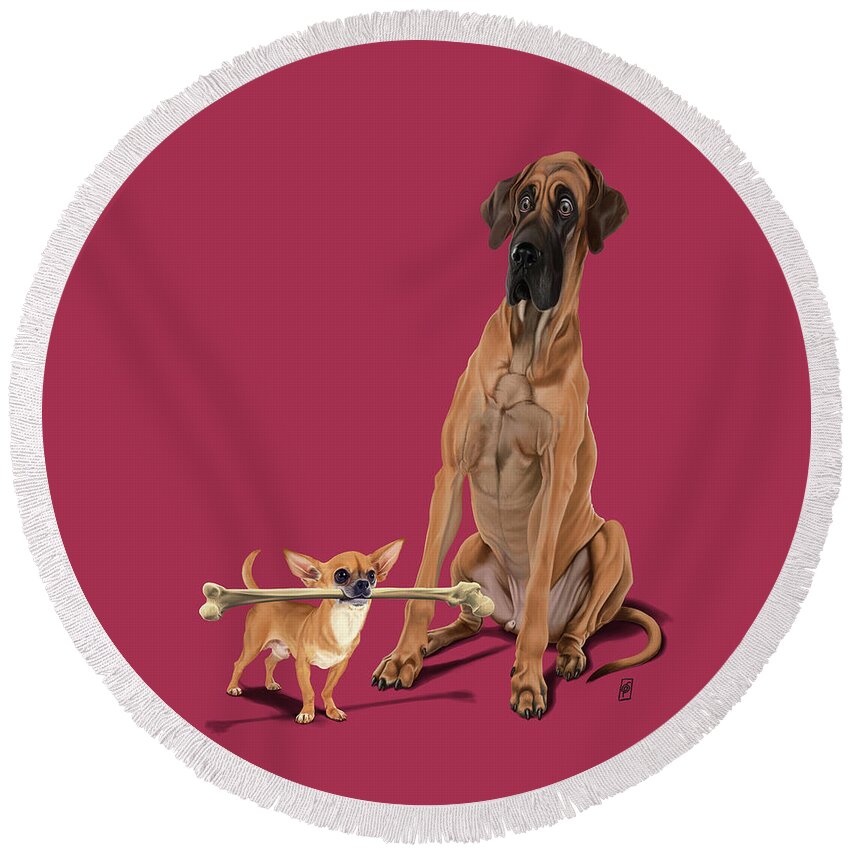 Great Dane Round Beach Towel featuring the digital art The Long and the Short and the Tall Colour by Rob Snow