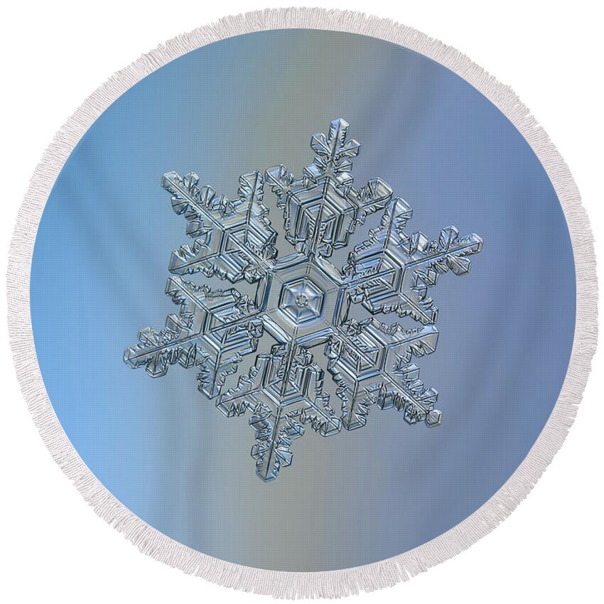 Snowflake Round Beach Towel featuring the photograph Real snowflake - 05-Feb-2018 - 16 by Alexey Kljatov