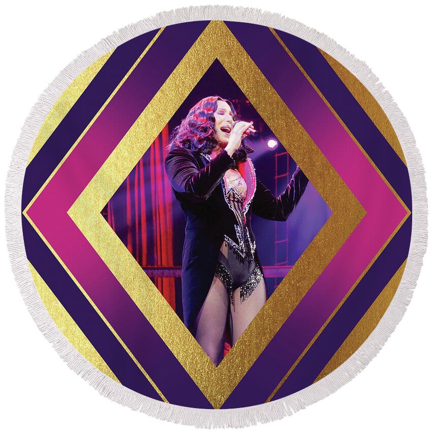 Cher Round Beach Towel featuring the digital art Burlesque Cher Diamond by Cher Style