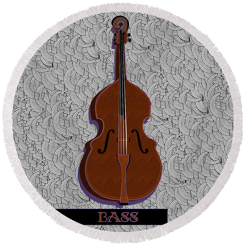 Bass Round Beach Towel featuring the digital art Acoustic Bass Note Swing  by Cecely Bloom