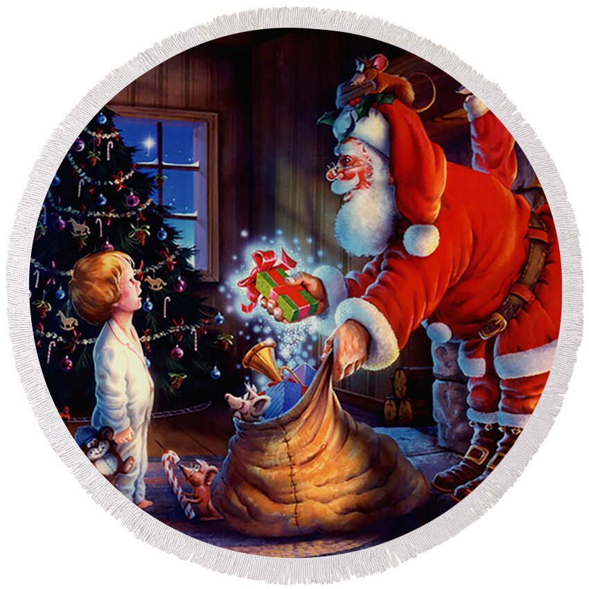 Michael Humphries Round Beach Towel featuring the painting 'Twas the Night Before Christmas by Michael Humphries