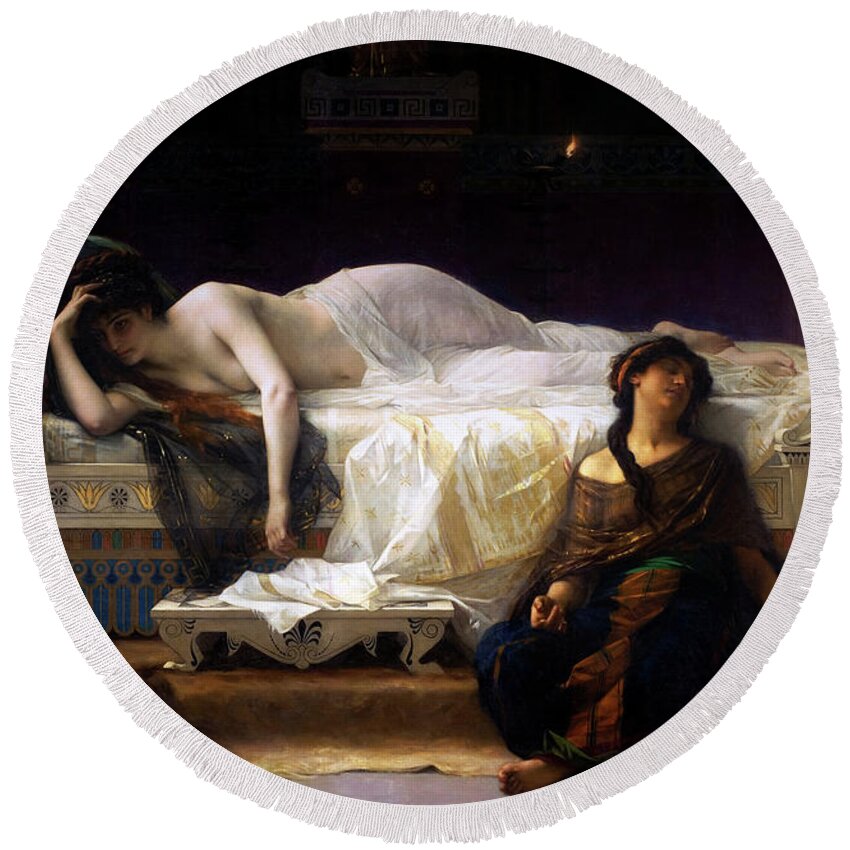 Phèdre Round Beach Towel featuring the digital art Phedre by Alexandre Cabanel by Rolando Burbon