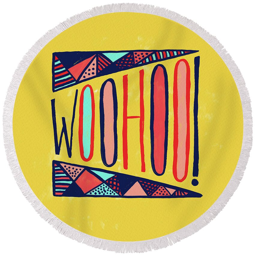 Woohoo Round Beach Towel featuring the painting Woohoo by Jen Montgomery