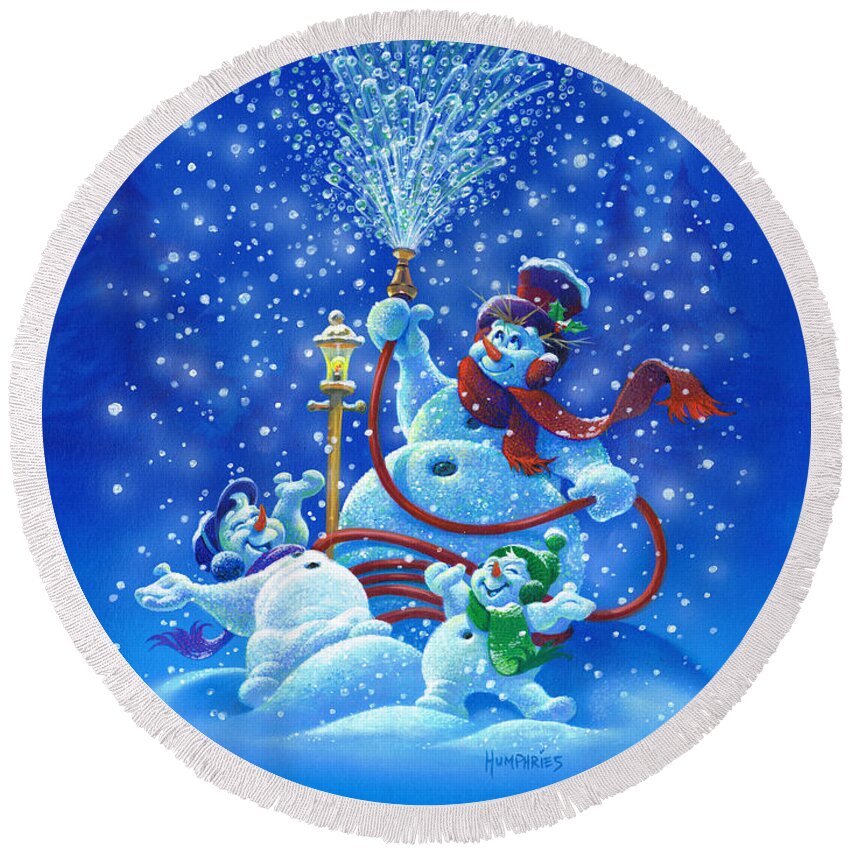 Michael Humphries Round Beach Towel featuring the painting Making Snow by Michael Humphries