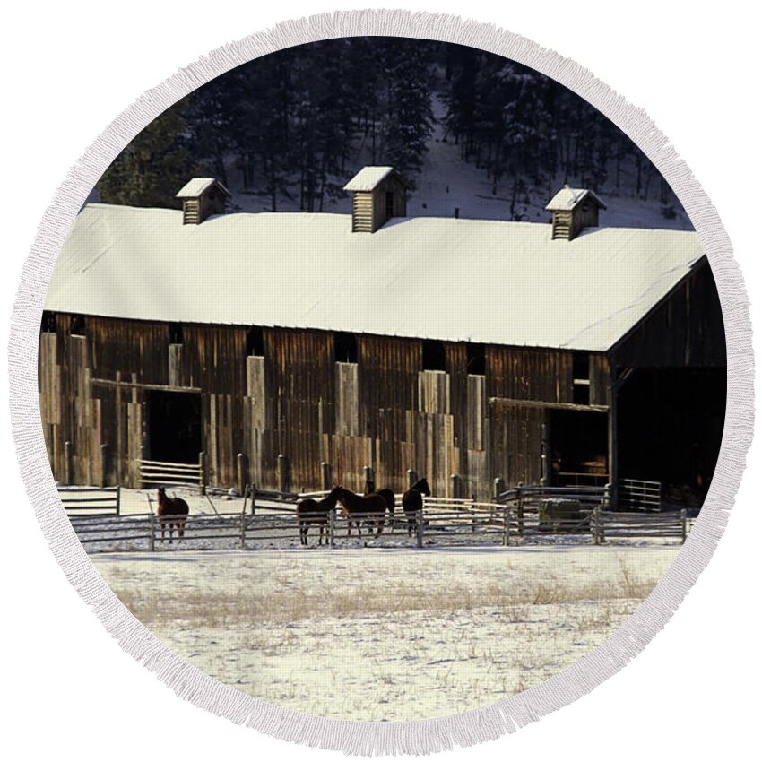 Barns Round Beach Towel featuring the photograph At the Barn by Roland Stanke