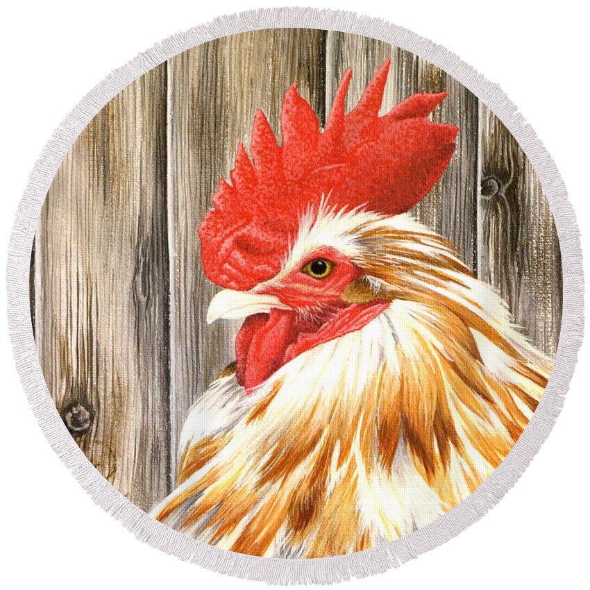 Rooster Round Beach Towel featuring the painting Attitude by Adrienne Dye