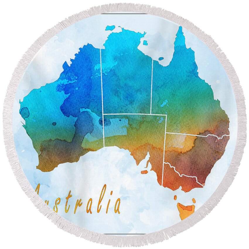Art & Collectibles Round Beach Towel featuring the drawing Australia Map Style 5 by Greg Edwards