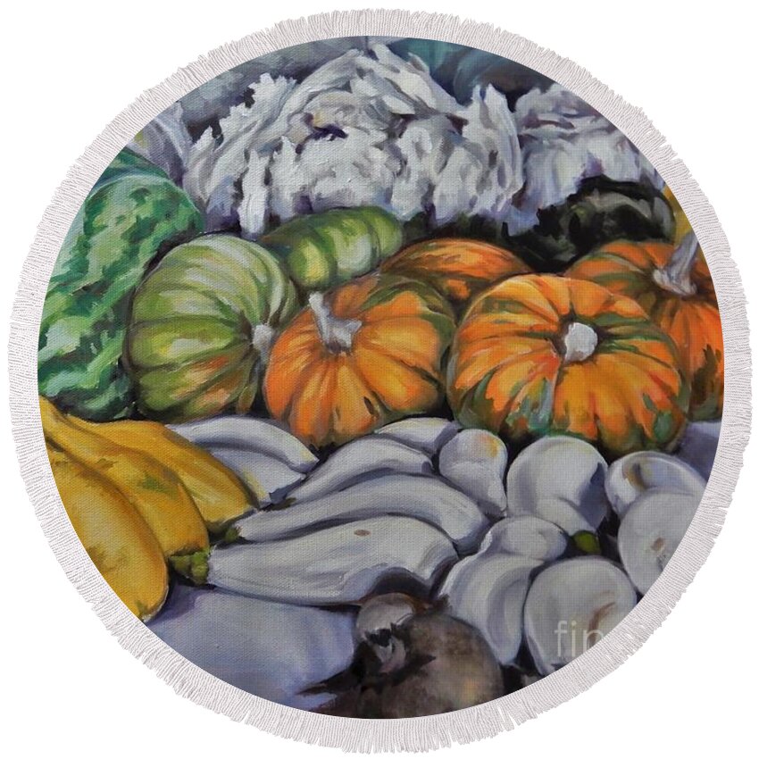 Vegetables Round Beach Towel featuring the painting Autumn Harvest by K M Pawelec