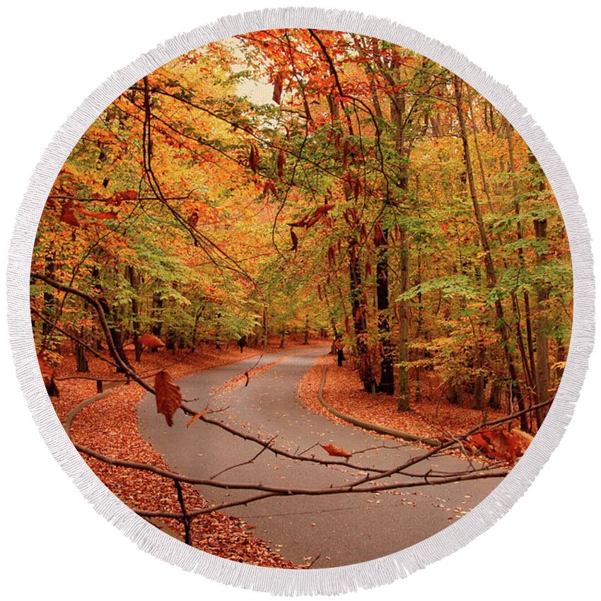 Autumn Round Beach Towel featuring the photograph Autumn In Holmdel Park by Angie Tirado