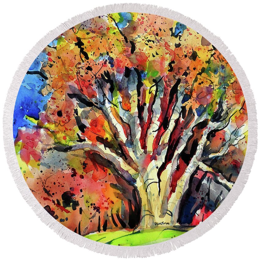Oaks Round Beach Towel featuring the painting Autumn Oak by Terry Banderas