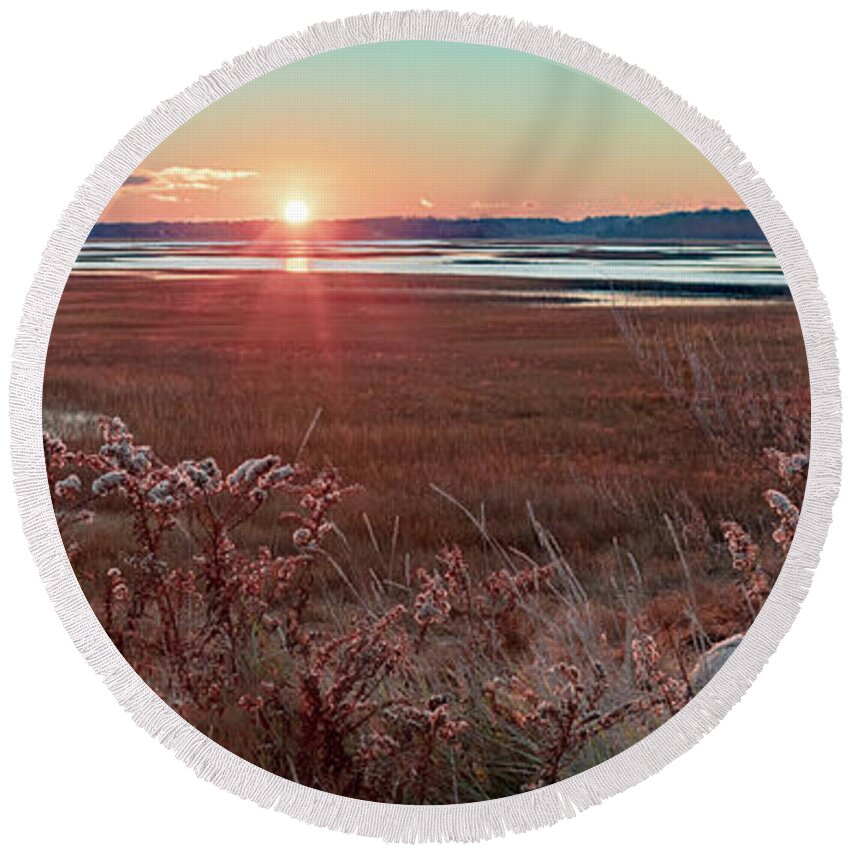 Autumn Round Beach Towel featuring the photograph Autumn on the Marsh by William Bretton