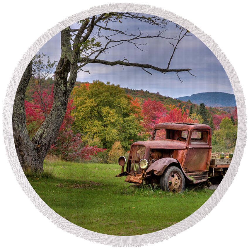 Truck Round Beach Towel featuring the photograph Autumn Relic by Bill Wakeley