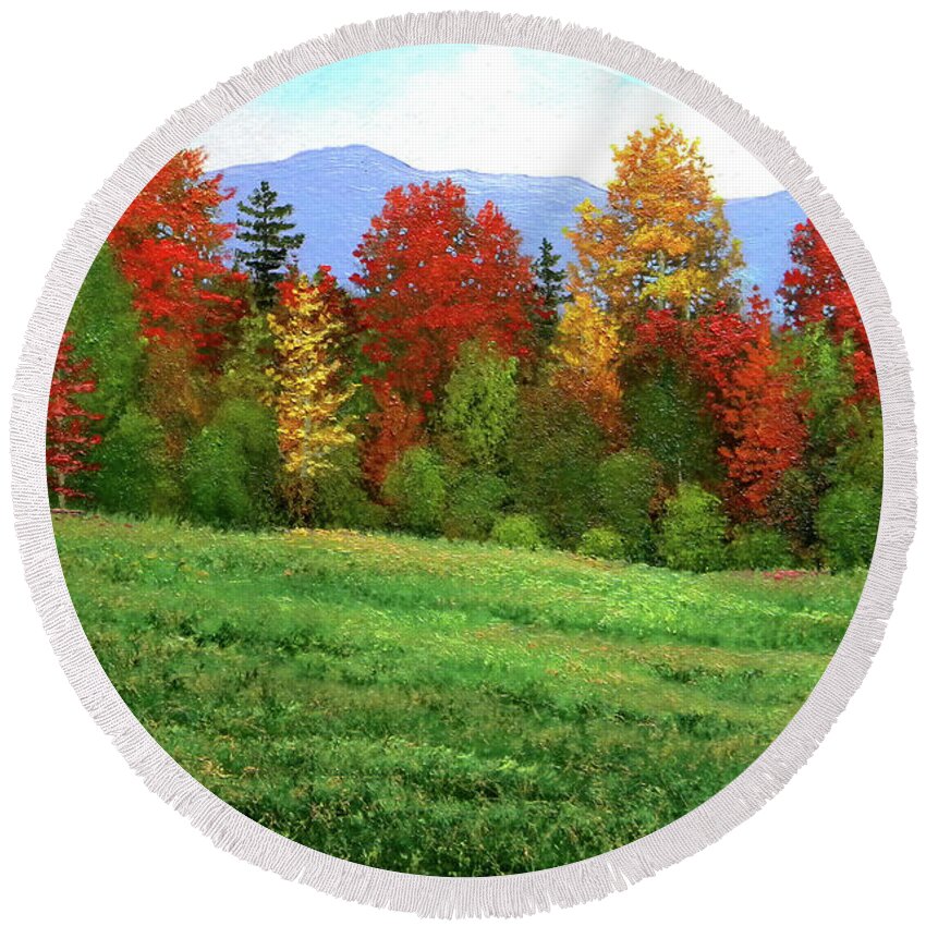 Autumn Round Beach Towel featuring the painting Autumn Rhapsody by Frank Wilson