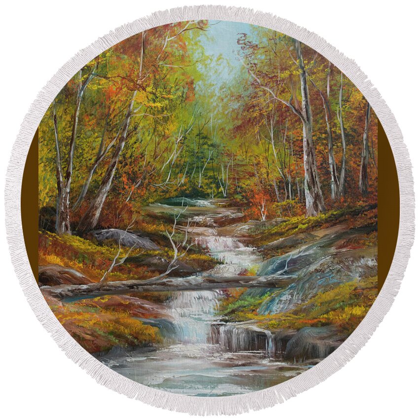Forest Round Beach Towel featuring the painting Colors of Fall by Lynne Pittard
