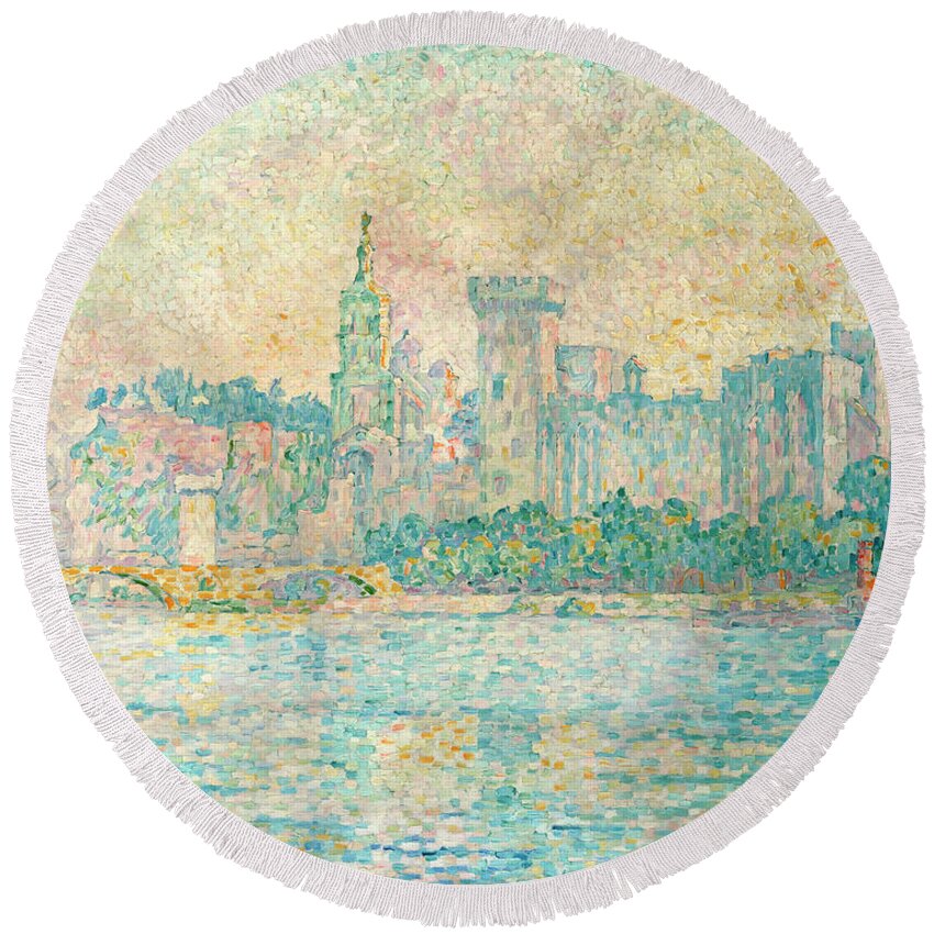 Avignon Round Beach Towel featuring the painting Avignon, Morning, 1909 by Paul Signac