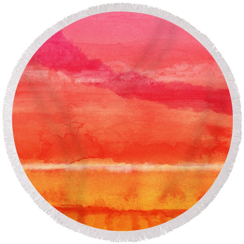 Abstract Round Beach Towel featuring the painting Awakened 5 - Art by Linda Woods by Linda Woods