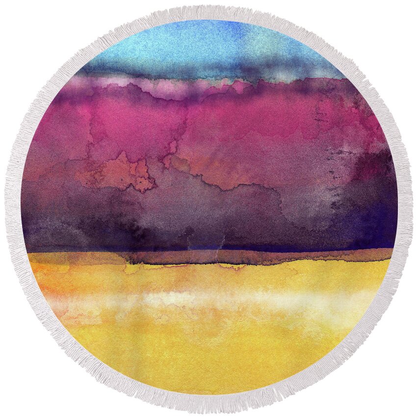 Abstract Round Beach Towel featuring the painting Awakened 6- Art by Linda Woods by Linda Woods