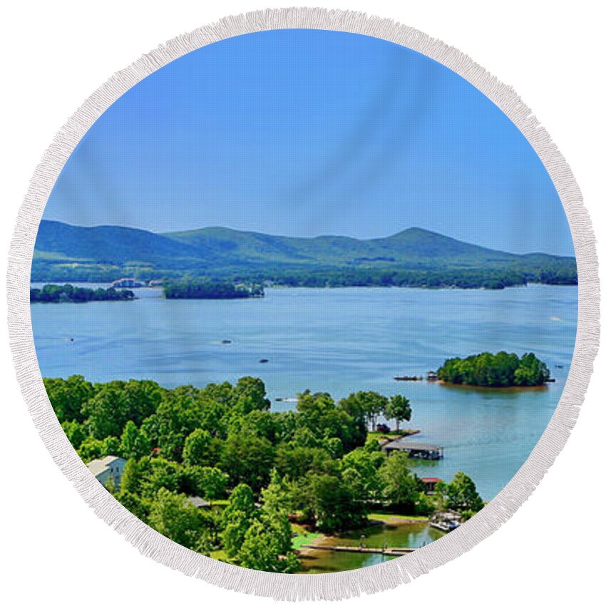 Smith Mountain Lake Round Beach Towel featuring the photograph Awesome Wide Pano Smith Mountain Lake by The James Roney Collection