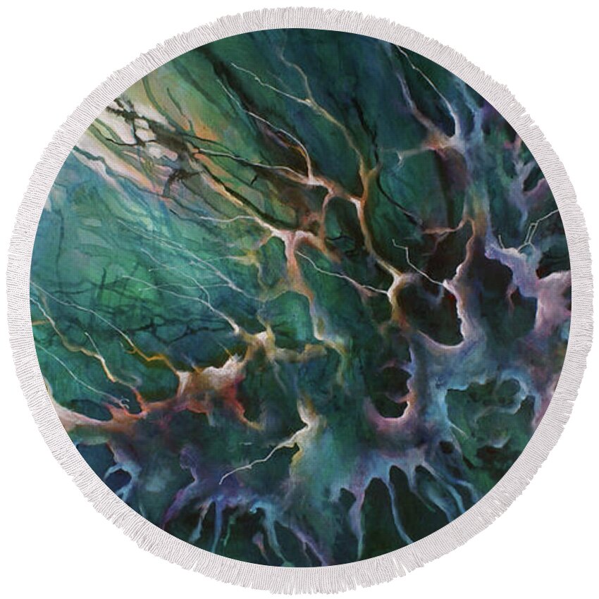 Abstract Round Beach Towel featuring the painting Daydream by Michael Lang