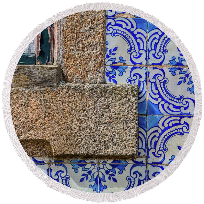 Arabic Round Beach Towel featuring the photograph Azulejo Tile of Portugal by David Letts
