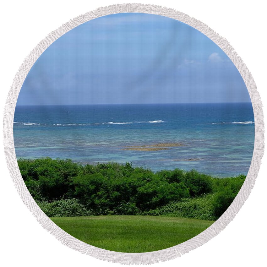 Blue Water Round Beach Towel featuring the photograph Azure Coast by Eric Hafner