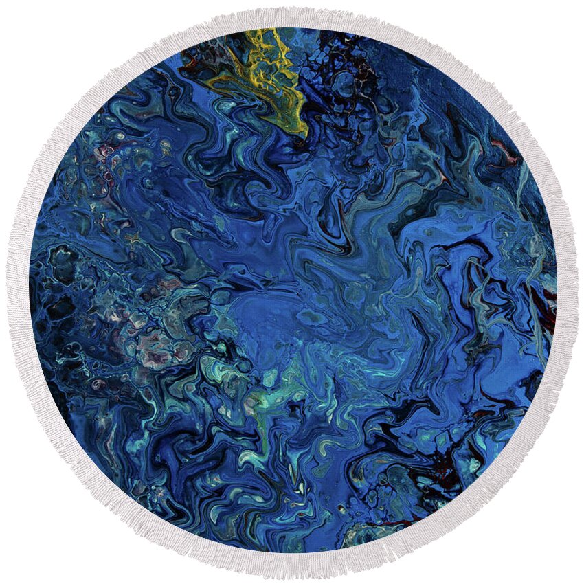 Fluid Round Beach Towel featuring the painting Azure by Jennifer Walsh