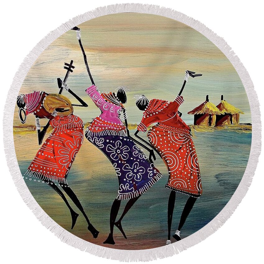 Africa Round Beach Towel featuring the painting B-291 by Martin Bulinya
