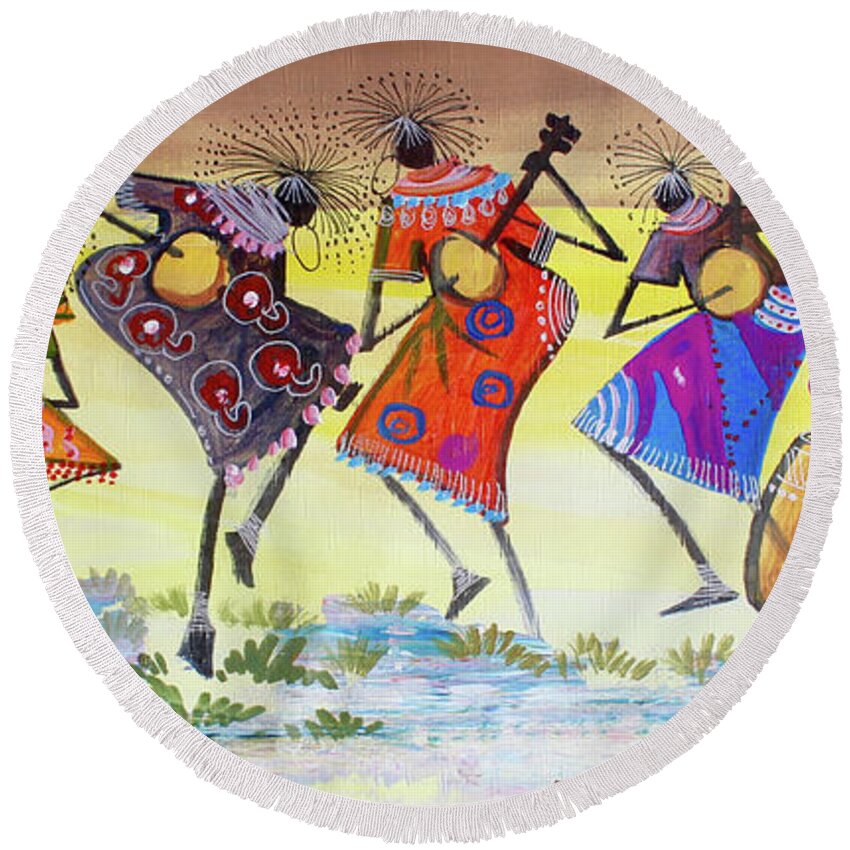 Africa Round Beach Towel featuring the painting B-352 by Martin Bulinya