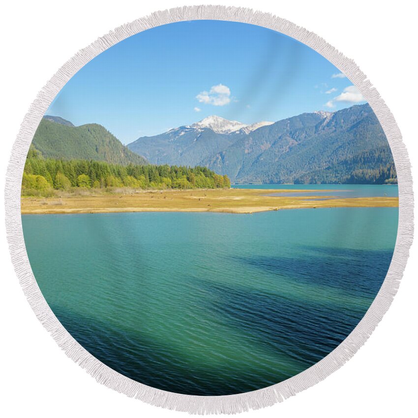 Steve Bunch Round Beach Towel featuring the photograph Baker Lake in the fall by Steve Bunch