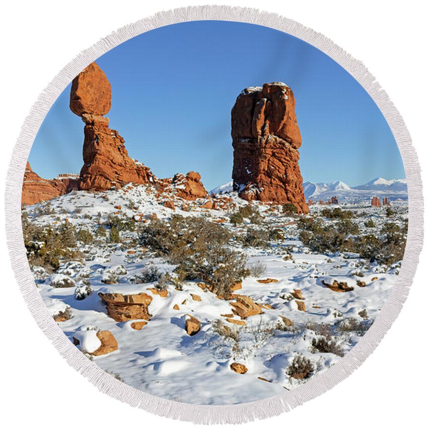 Balanced Rock Round Beach Towel featuring the photograph Balanced Rock by Jack Bell