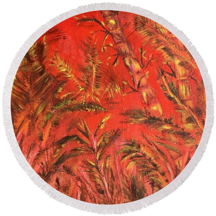 Bamboo Forest Round Beach Towel featuring the painting Bamboo Forest by Michael Silbaugh