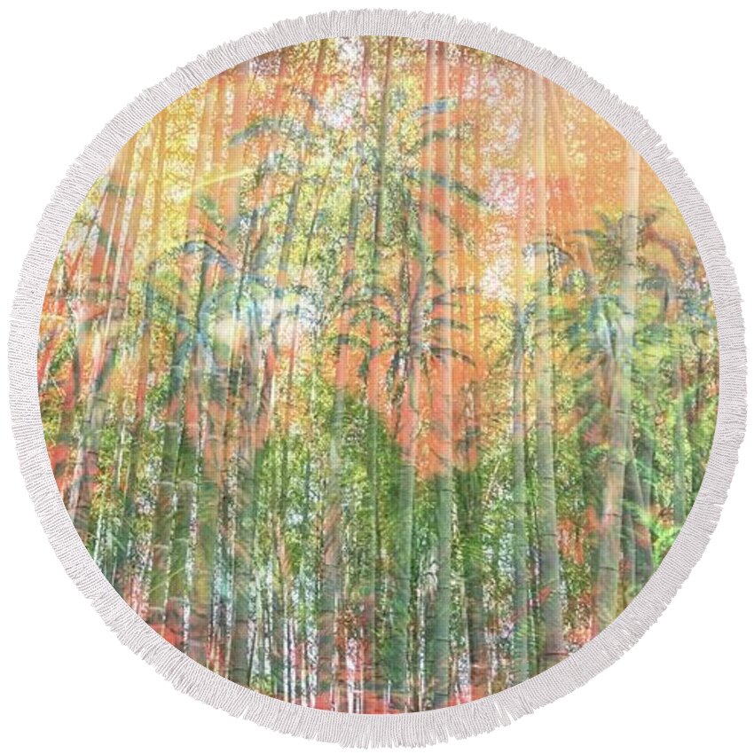 Pomakai Street Round Beach Towel featuring the painting Bamboo Jungle overlay by Michael Silbaugh